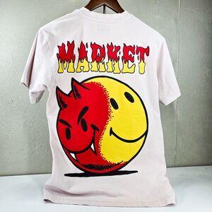Market Smiley Good And Evil Washed Pink Graphic T-Shirt Sz S